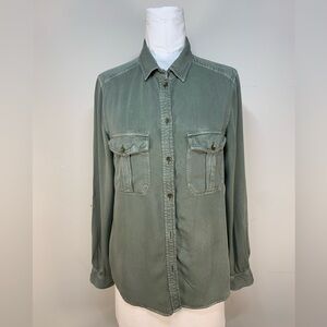 American Eagle Olive Green Viscose Boyfriend Utility Shirt - Size Small